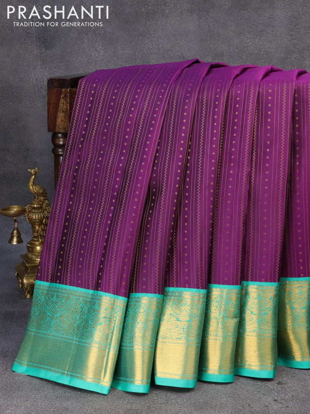 Pure kanjivaram silk saree violet and teal blue shade with allover zari weaves and annam zari woven korvai border - {{ collection.title }} by Prashanti Sarees