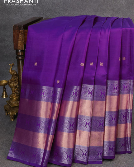 Pure kanjivaram silk saree violet with silverzari woven buttas and long silver & copper zari woven border - {{ collection.title }} by Prashanti Sarees