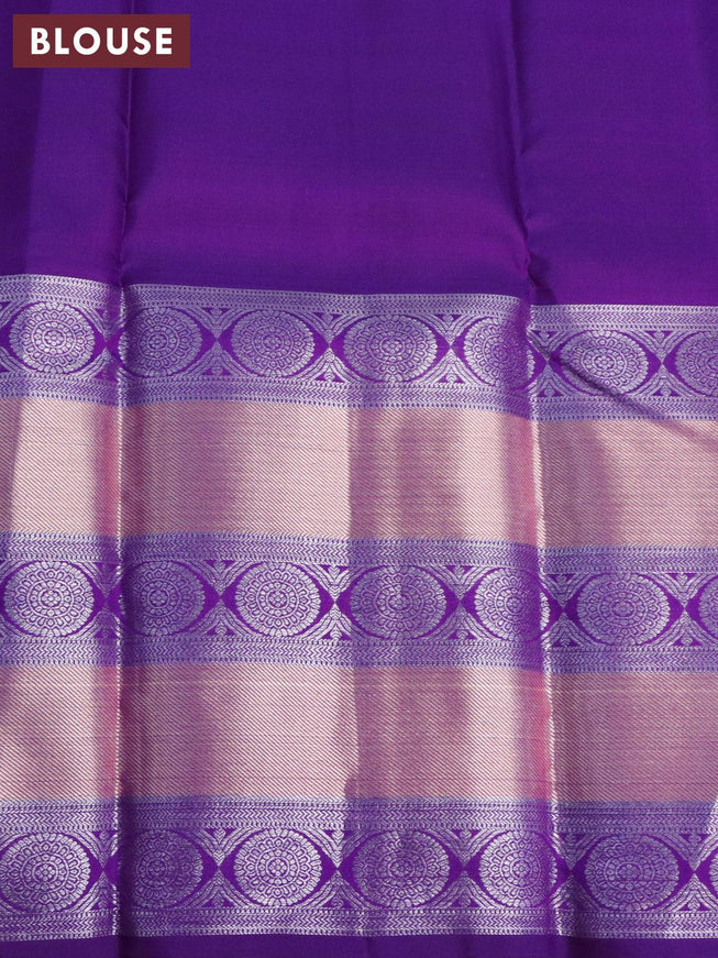 Pure kanjivaram silk saree violet with silverzari woven buttas and long silver & copper zari woven border - {{ collection.title }} by Prashanti Sarees