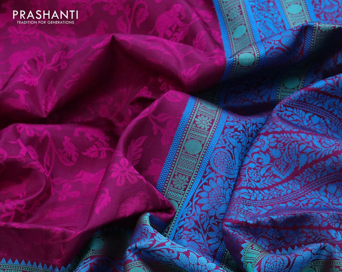 Pure kanjivaram silk saree wine shade with allover thread woven vanasingaram weaves and long thread woven border - {{ collection.title }} by Prashanti Sarees