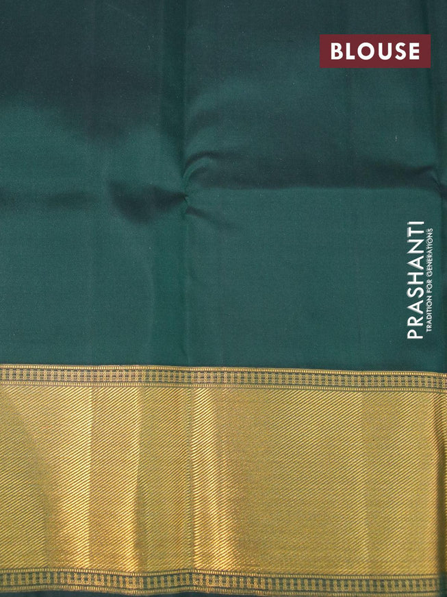 Pure kanjivaram silk saree yellow and bottle green with zari woven buttas and long zari woven border - {{ collection.title }} by Prashanti Sarees