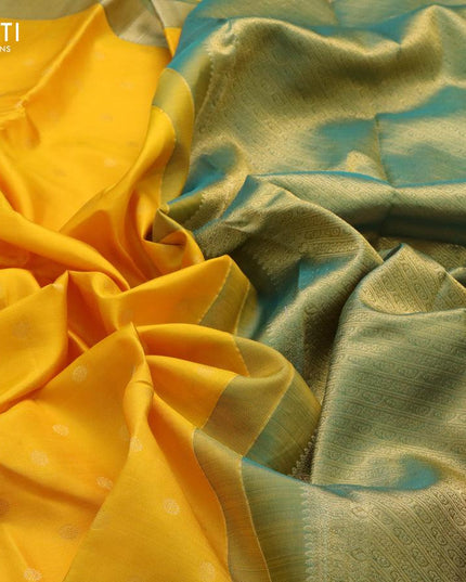 Pure kanjivaram silk saree yellow and green with zari woven buttas and zari woven border - {{ collection.title }} by Prashanti Sarees