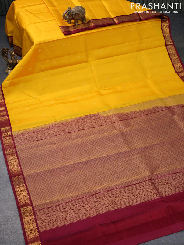 Pure kanjivaram silk saree yellow and maroon with paisley zari woven buttas and rich zari woven korvai border - {{ collection.title }} by Prashanti Sarees