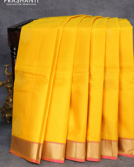 Pure kanjivaram silk saree yellow and pink with zari woven buttas and zari woven border - {{ collection.title }} by Prashanti Sarees