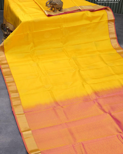 Pure kanjivaram silk saree yellow and pink with zari woven buttas and zari woven border - {{ collection.title }} by Prashanti Sarees