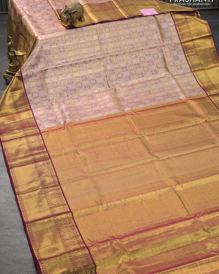 Pure kanjivaram tissue silk saree dual shade of gold and maroon with allover silver zari woven brocade weaves and zari woven border Tissue - {{ collection.title }} by Prashanti Sarees