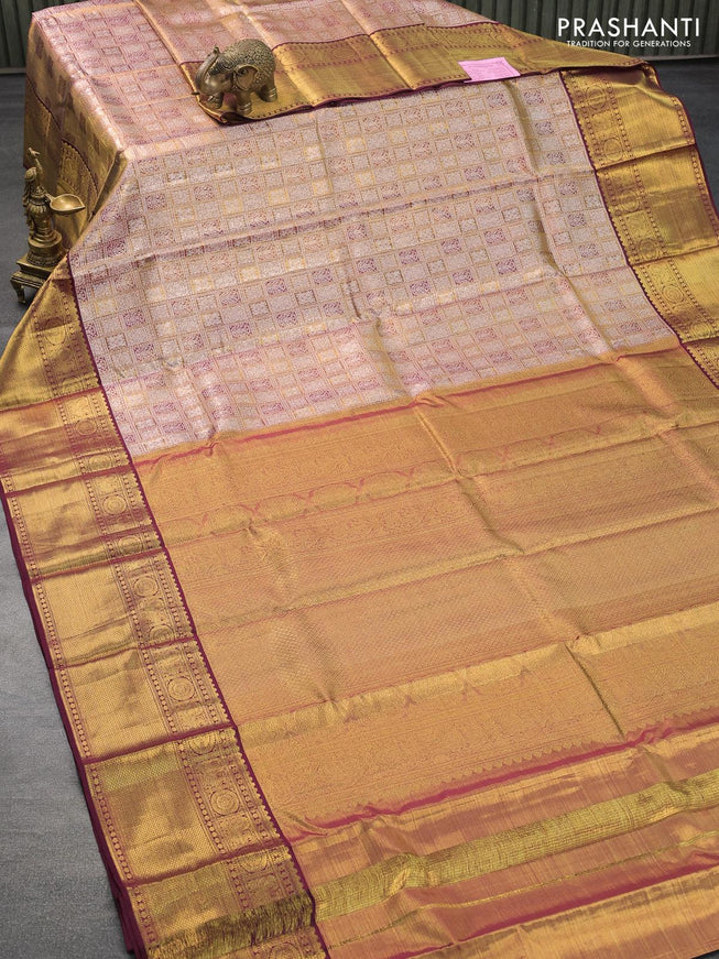 Pure kanjivaram tissue silk saree dual shade of gold and maroon with allover silver zari woven brocade weaves and zari woven border Tissue - {{ collection.title }} by Prashanti Sarees