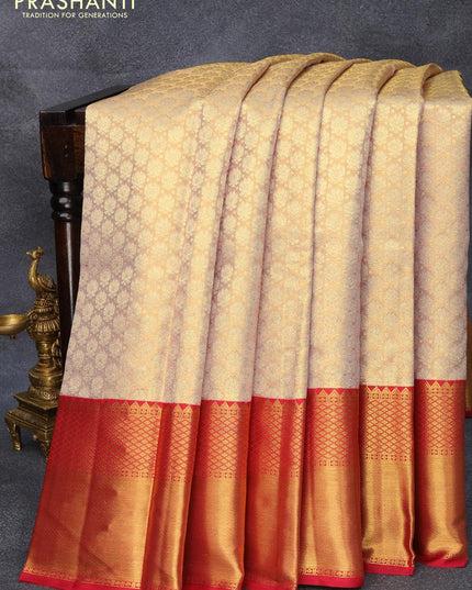 Pure kanjivaram tissue silk saree dual shade of gold and pink with allover zari woven brocade weaves and long zari woven border Tissue - {{ collection.title }} by Prashanti Sarees