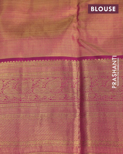 Pure kanjivaram tissue silk saree dual shade of goldish pink and pink with allover silver zari woven brocade weaves and long zari woven border Tissue - {{ collection.title }} by Prashanti Sarees