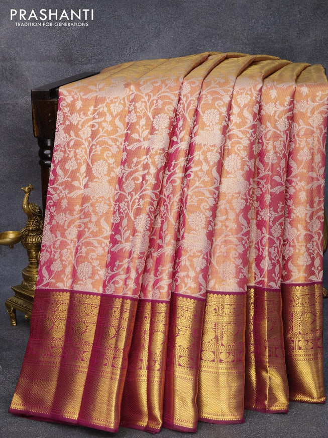 Pure kanjivaram tissue silk saree dual shade of goldish purple and purple with allover silver zari woven brocade weaves and zari woven border Tissue - {{ collection.title }} by Prashanti Sarees