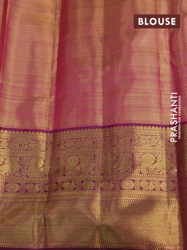Pure kanjivaram tissue silk saree dual shade of goldish purple and purple with allover silver zari woven brocade weaves and zari woven border Tissue - {{ collection.title }} by Prashanti Sarees