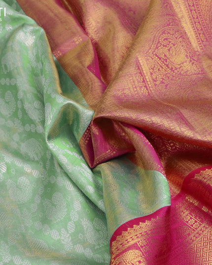 Pure kanjivaram tissue silk saree dual shade of light blue and pink with allover silver zari woven brocade weaves and long zari woven border Tissue - {{ collection.title }} by Prashanti Sarees