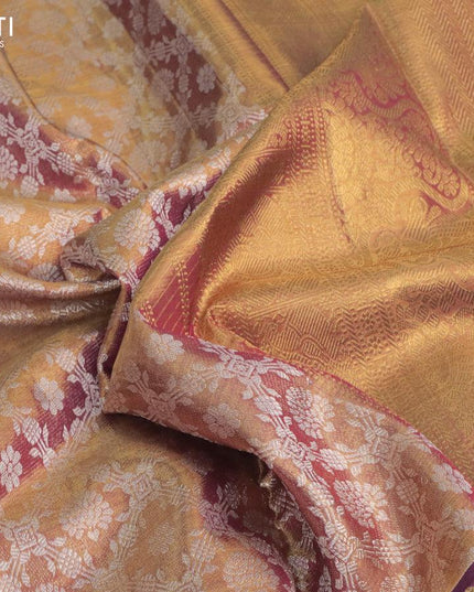 Pure kanjivaram tissue silk saree gold and purple shade with allover silver zari woven brocade weaves and zari woven border Tissue - {{ collection.title }} by Prashanti Sarees