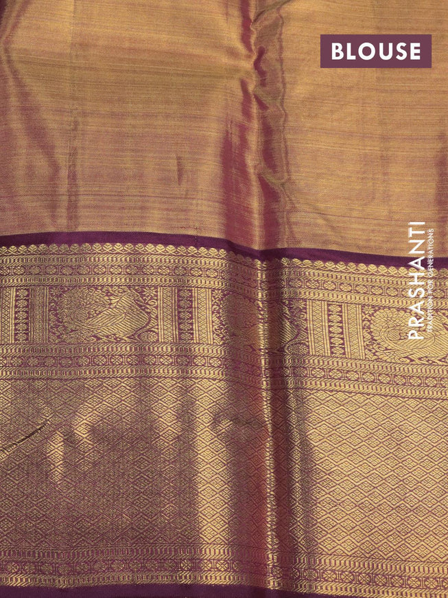 Pure kanjivaram tissue silk saree gold and purple shade with allover silver zari woven brocade weaves and zari woven border Tissue - {{ collection.title }} by Prashanti Sarees