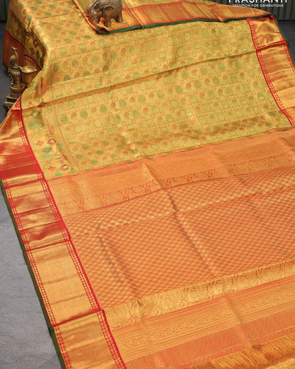 Pure kanjivaram tissue silk saree gold and red with allover thread & zari woven brocade weaves and zari woven border Tissue - {{ collection.title }} by Prashanti Sarees