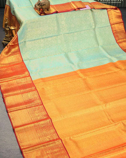 Pure kanjivaram tissue silk saree light blue shade and maroon shade with allover silver zari woven brocade weaves and long zari woven border Tissue - {{ collection.title }} by Prashanti Sarees