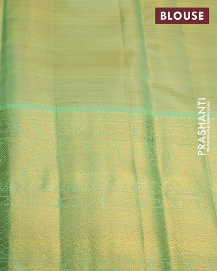 Pure kanjivaram tissue silk saree pista green with allover silver zari woven brocade weaves and long rich zari woven border - {{ collection.title }} by Prashanti Sarees