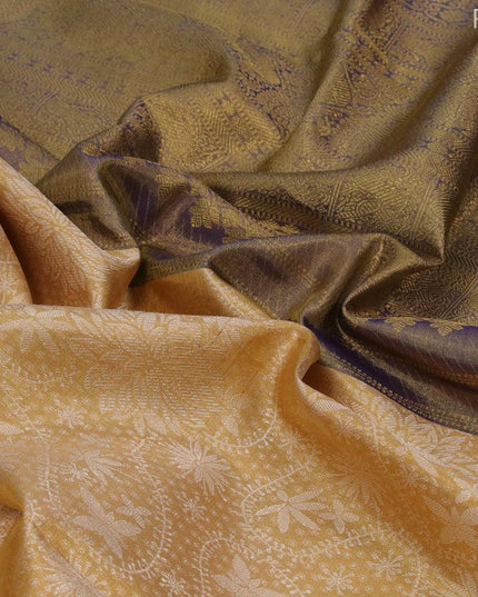 Pure kanjivaram tissue silk saree sandal and blue with allover silver zari woven brocade weaves and long zari woven border - {{ collection.title }} by Prashanti Sarees