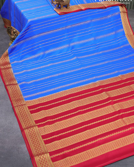 Pure mysore silk saree blue and maroon with allover weaves and zari woven border - {{ collection.title }} by Prashanti Sarees