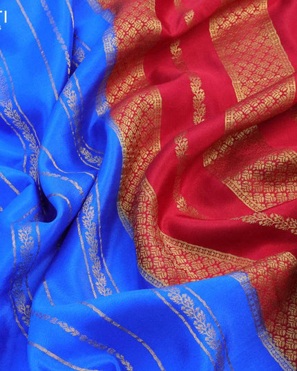 Pure mysore silk saree blue and maroon with allover weaves and zari woven border - {{ collection.title }} by Prashanti Sarees