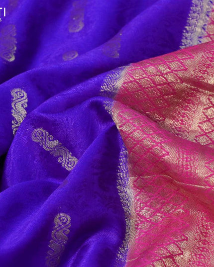 Pure mysore silk saree blue and pink with allover self emboss & zari buttas and zari woven border - {{ collection.title }} by Prashanti Sarees