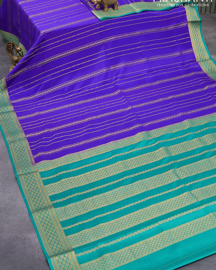 Pure mysore silk saree blue and teal green with allover weaves and zari woven border - {{ collection.title }} by Prashanti Sarees