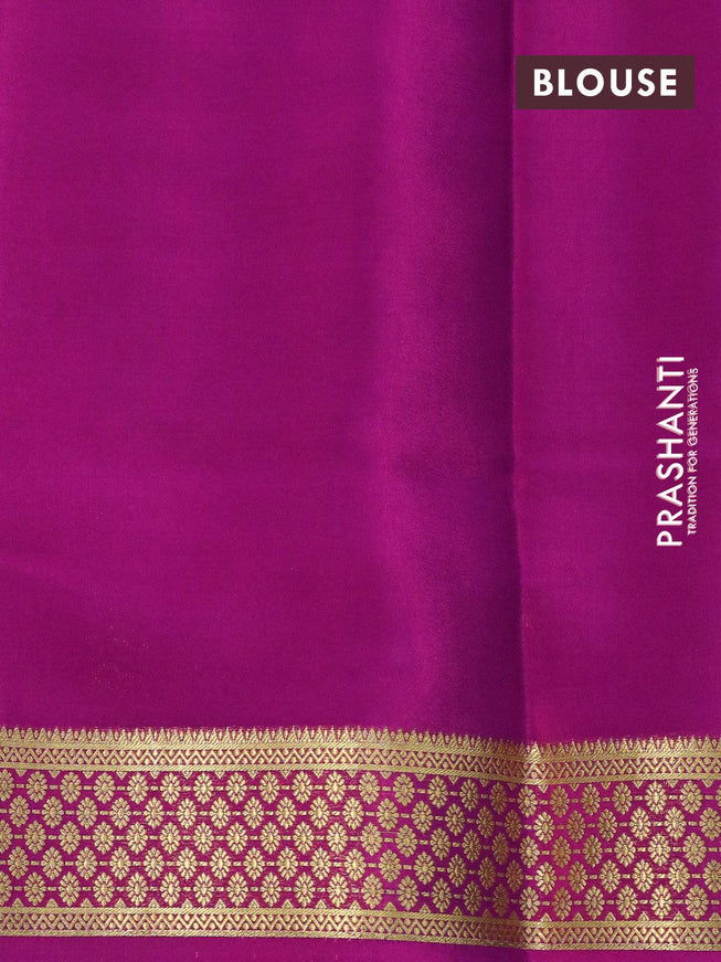 Pure mysore silk saree bottle green and pink with allover zari woven stripe pattern and zari woven border - {{ collection.title }} by Prashanti Sarees