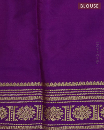 Pure mysore silk saree cream and purple with plain body and zari woven border - {{ collection.title }} by Prashanti Sarees