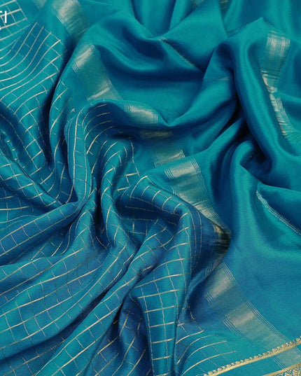 Pure mysore silk saree cs blue with allover zari checked pattern and zari woven border - {{ collection.title }} by Prashanti Sarees