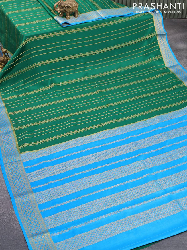 Pure mysore silk saree green and cs blue with allover weaves and zari woven border - {{ collection.title }} by Prashanti Sarees