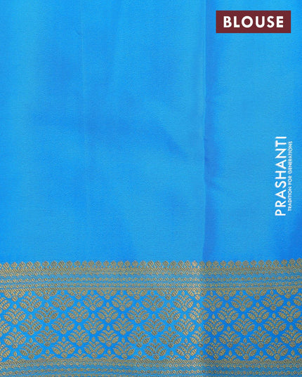 Pure mysore silk saree green and cs blue with allover weaves and zari woven border - {{ collection.title }} by Prashanti Sarees