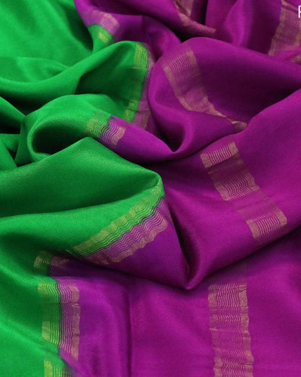 Pure mysore silk saree green and purple with plain body and zari woven border - {{ collection.title }} by Prashanti Sarees