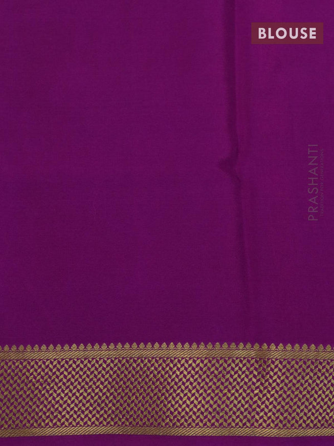 Pure mysore silk saree green and purple with plain body and zari woven border - {{ collection.title }} by Prashanti Sarees