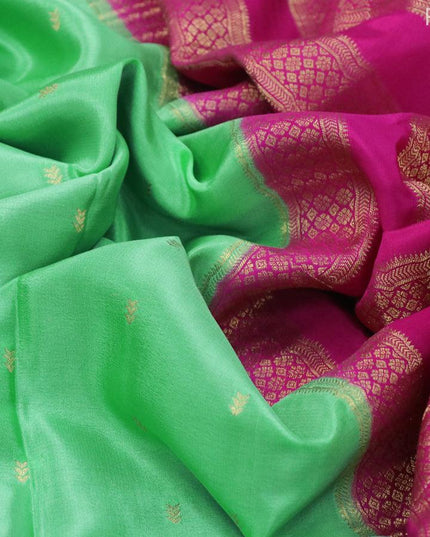 Pure mysore silk saree green shade and pink with allover zari woven buttas and zari woven border - {{ collection.title }} by Prashanti Sarees