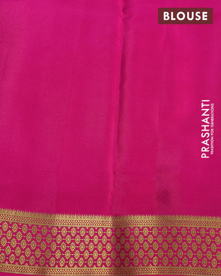 Pure mysore silk saree green shade and pink with allover zari woven stripes pattern and zari woven border - {{ collection.title }} by Prashanti Sarees