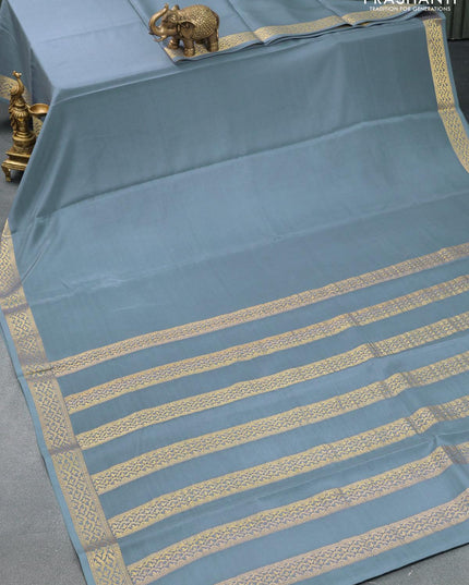 Pure mysore silk saree grey and with plain body and zari woven border - {{ collection.title }} by Prashanti Sarees