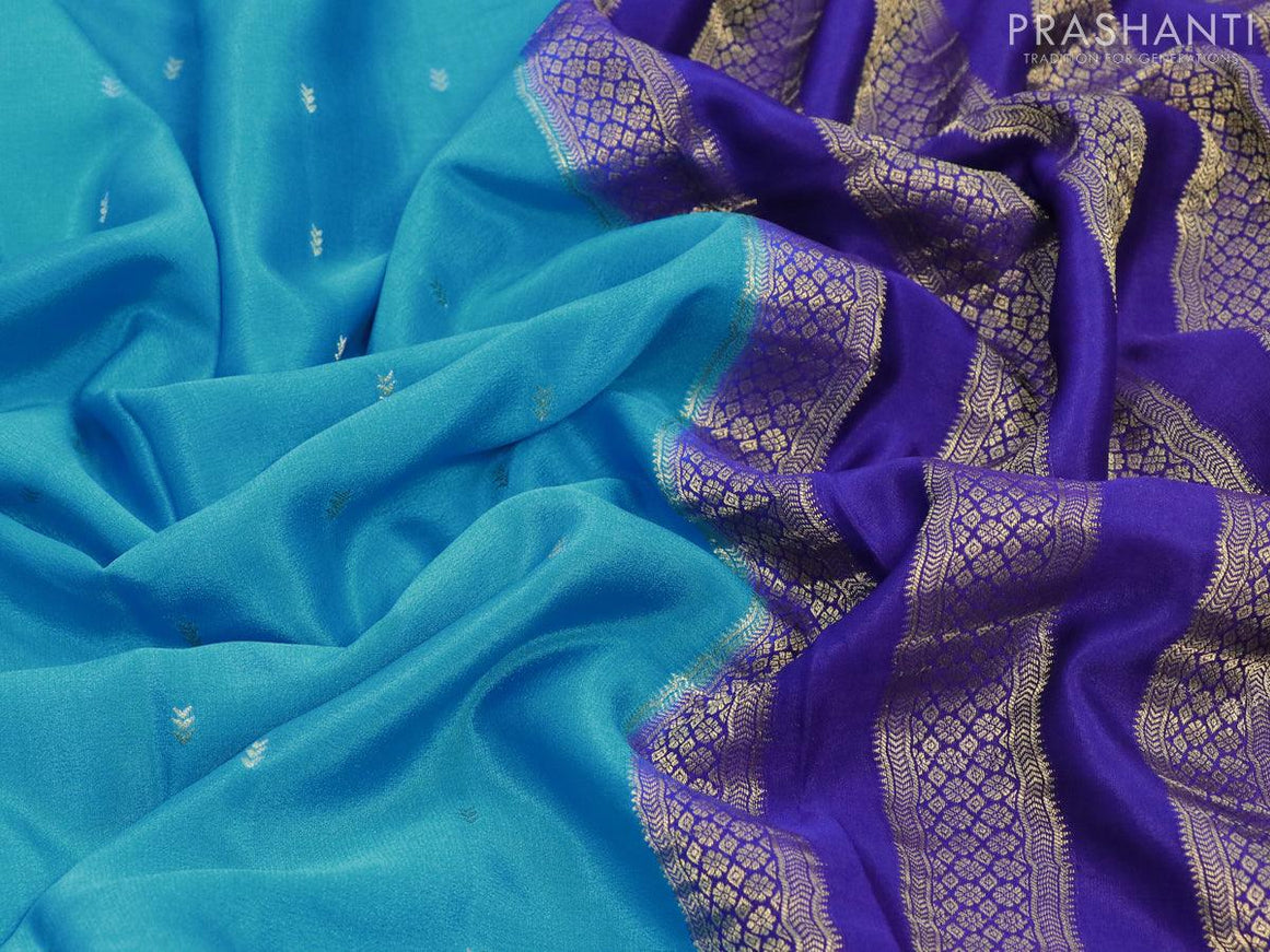 Pure mysore silk saree light blue and blue with allover zari woven buttas and zari woven border - {{ collection.title }} by Prashanti Sarees