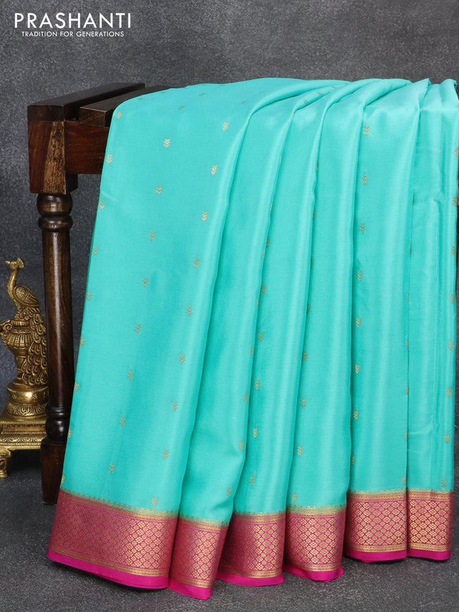 Pure mysore silk saree light blue and pink with allover zari woven buttas and zari woven border - {{ collection.title }} by Prashanti Sarees