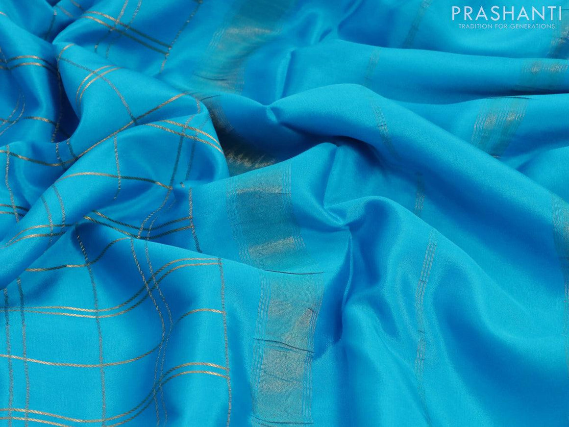 Pure mysore silk saree light blue with allover zari checked pattern and zari woven border - {{ collection.title }} by Prashanti Sarees