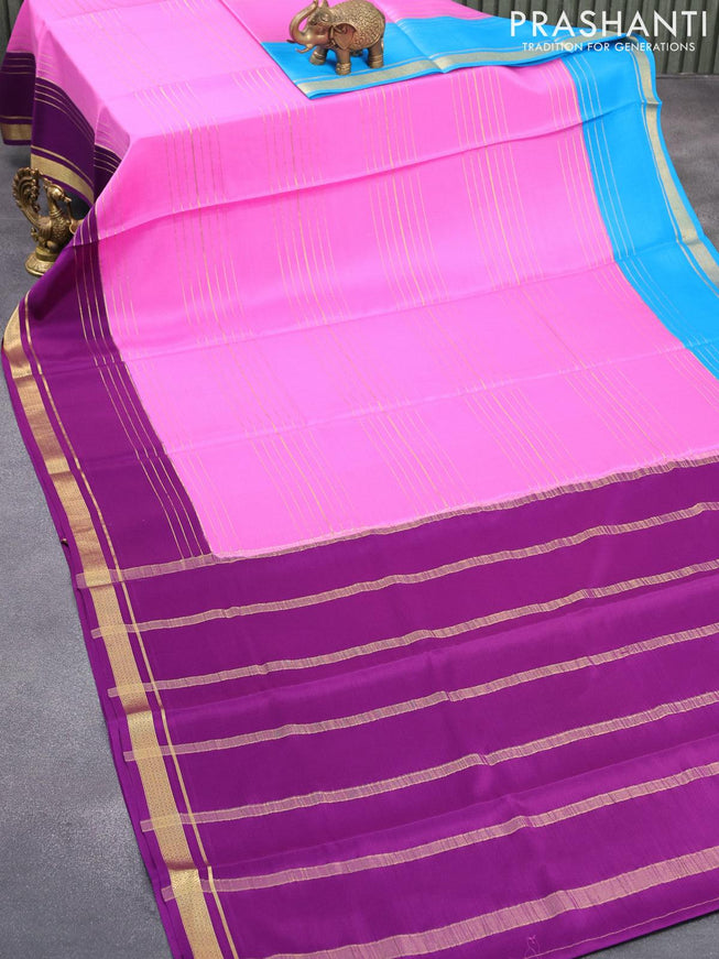 Pure mysore silk saree light pink with allover zari woven stripes pattern and ganga jamuna border - {{ collection.title }} by Prashanti Sarees
