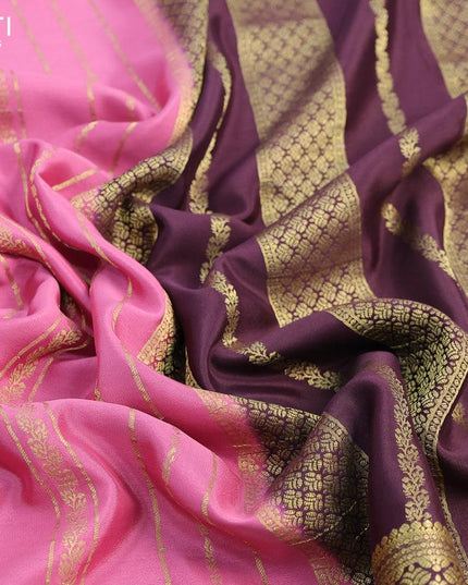 Pure mysore silk saree mauve pink and deep maroon with allover weaves and zari woven border - {{ collection.title }} by Prashanti Sarees