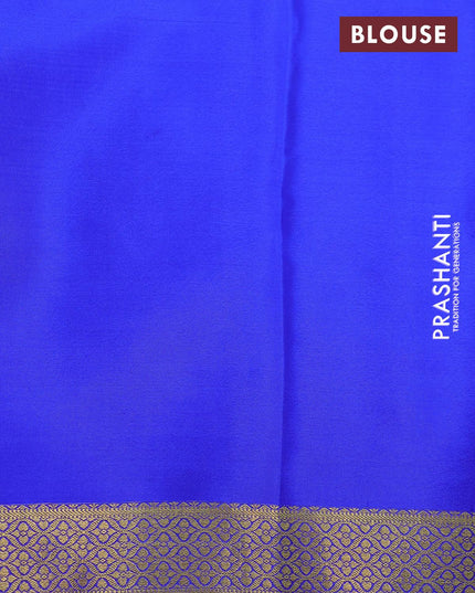 Pure mysore silk saree mehendi green and royal blue with zari woven buttas and zari woven border - {{ collection.title }} by Prashanti Sarees