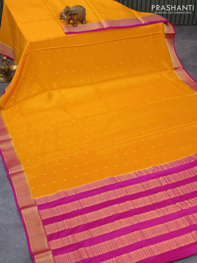 Pure mysore silk saree mustard yellow and pink with allover zari woven buttas and zari woven border - {{ collection.title }} by Prashanti Sarees
