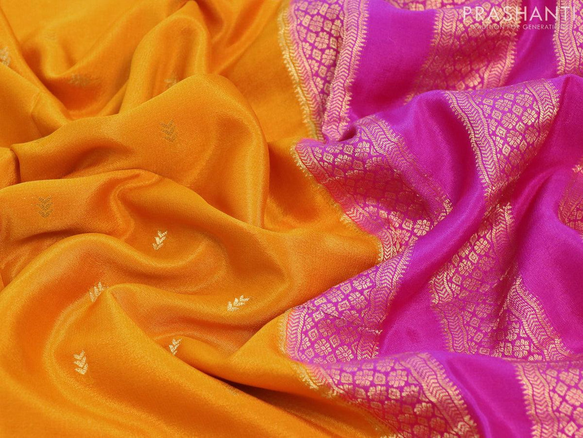 Pure mysore silk saree mustard yellow and pink with allover zari woven buttas and zari woven border - {{ collection.title }} by Prashanti Sarees