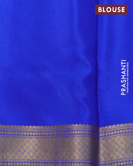 Pure mysore silk saree peach orange shade and blue with allover small zari checks & buttas and zari woven border - {{ collection.title }} by Prashanti Sarees