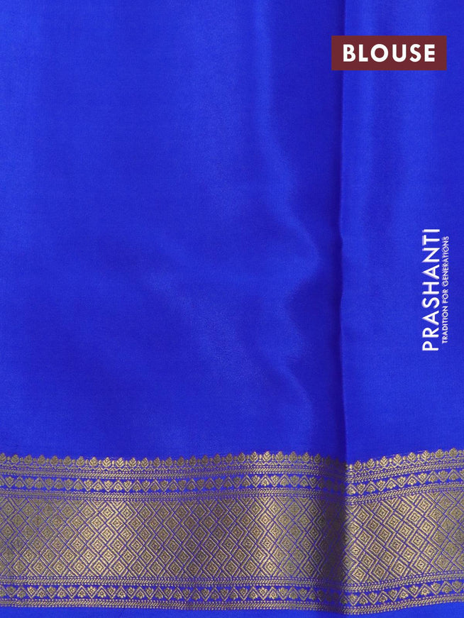 Pure mysore silk saree peach orange shade and blue with allover small zari checks & buttas and zari woven border - {{ collection.title }} by Prashanti Sarees