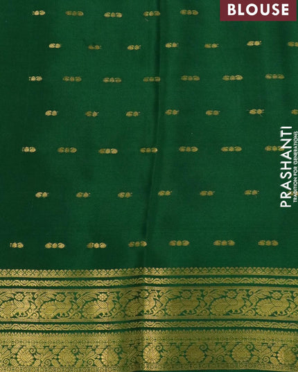 Pure mysore silk saree peachish red and green with zari woven buttas and zari woven border - {{ collection.title }} by Prashanti Sarees