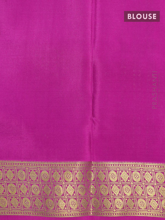 Pure mysore silk saree pista green and pink with allover zari woven geometric weaves and zari woven border - {{ collection.title }} by Prashanti Sarees
