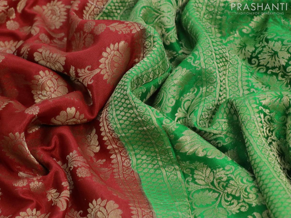Pure mysore silk saree red and green with allover floral zari woven brocade weaves and long zari woven border - {{ collection.title }} by Prashanti Sarees