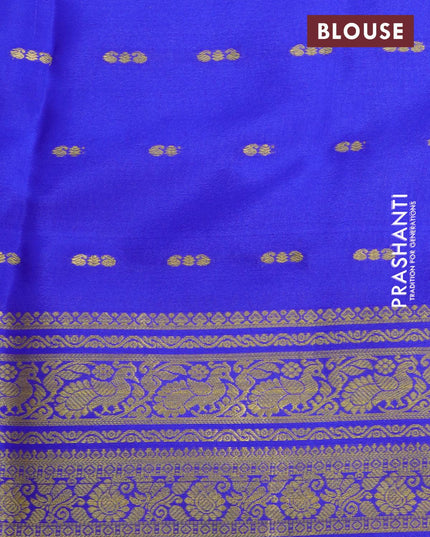 Pure mysore silk saree red and royal blue with allover zari woven buttas and peacock & paisley zari woven border - {{ collection.title }} by Prashanti Sarees